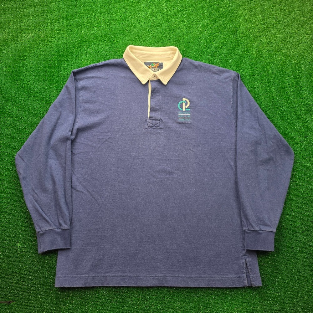 Vintage Lands End Rugby Polo Shirt Mens Large Blue Long‎ Sleeve Embroidered Logo